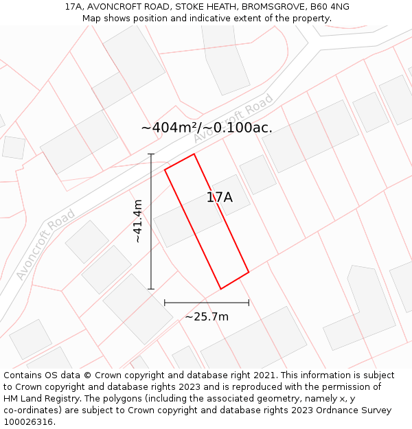 17A, AVONCROFT ROAD, STOKE HEATH, BROMSGROVE, B60 4NG: Plot and title map