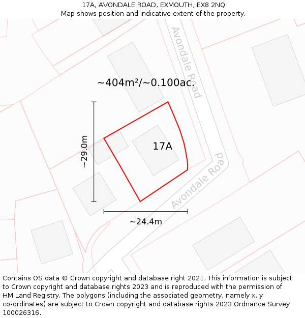 17A, AVONDALE ROAD, EXMOUTH, EX8 2NQ: Plot and title map