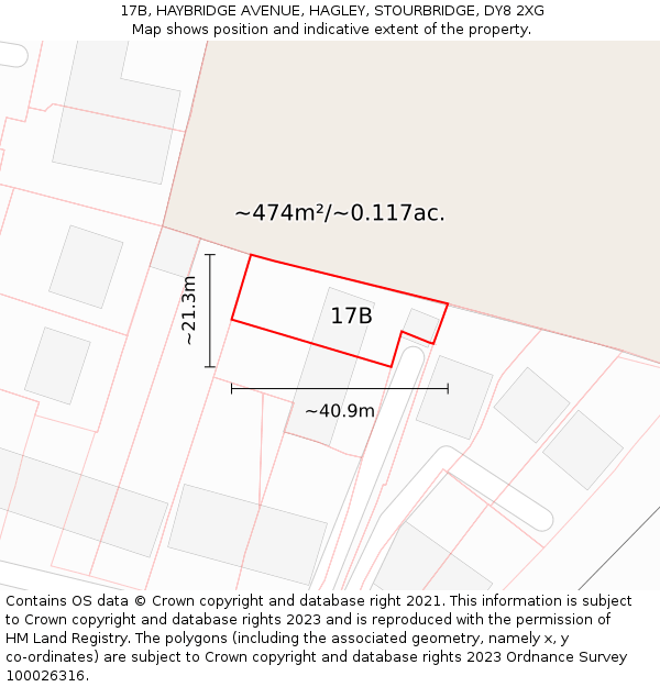 17B, HAYBRIDGE AVENUE, HAGLEY, STOURBRIDGE, DY8 2XG: Plot and title map