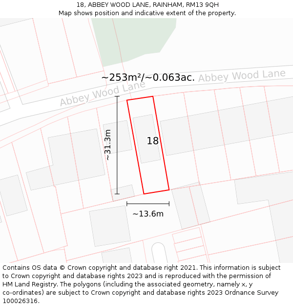 18, ABBEY WOOD LANE, RAINHAM, RM13 9QH: Plot and title map