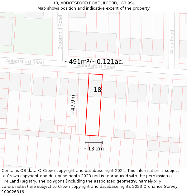 18, ABBOTSFORD ROAD, ILFORD, IG3 9SL: Plot and title map