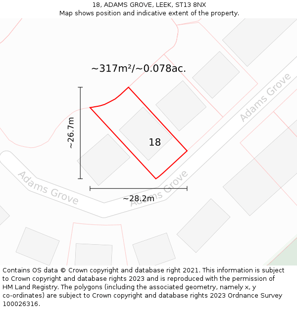 18, ADAMS GROVE, LEEK, ST13 8NX: Plot and title map