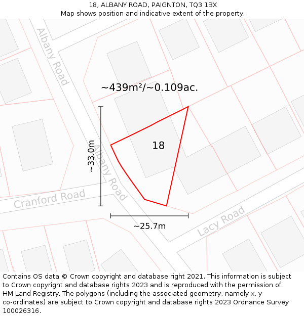 18, ALBANY ROAD, PAIGNTON, TQ3 1BX: Plot and title map