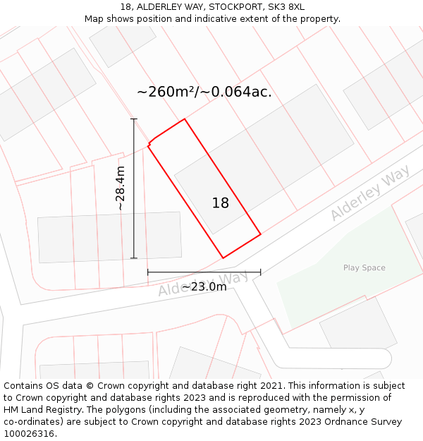 18, ALDERLEY WAY, STOCKPORT, SK3 8XL: Plot and title map