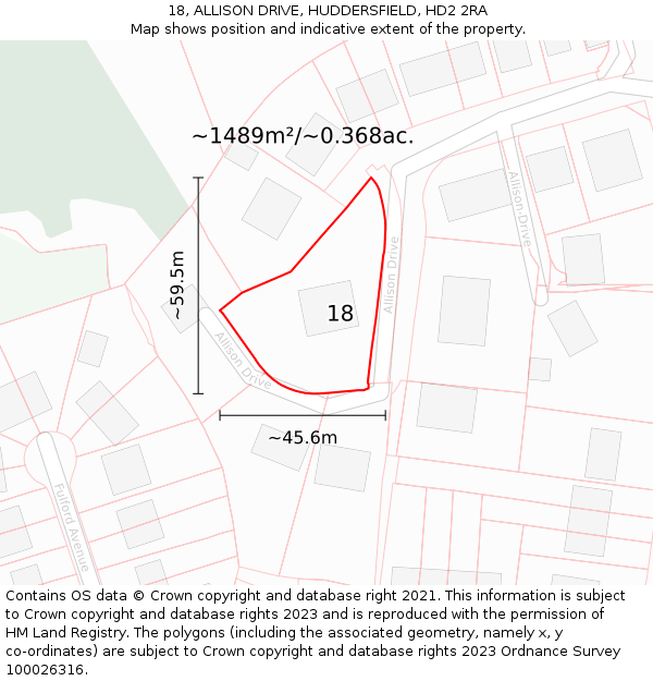 18, ALLISON DRIVE, HUDDERSFIELD, HD2 2RA: Plot and title map