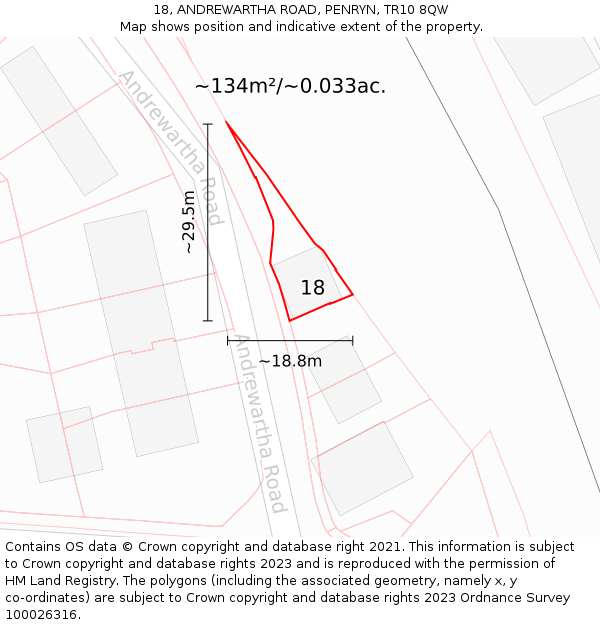 18, ANDREWARTHA ROAD, PENRYN, TR10 8QW: Plot and title map