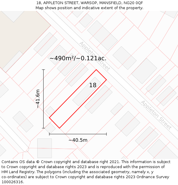 18, APPLETON STREET, WARSOP, MANSFIELD, NG20 0QF: Plot and title map