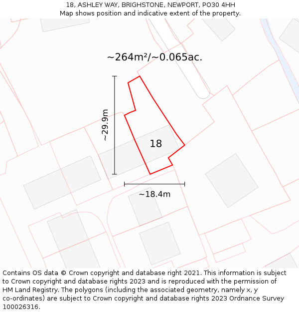 18, ASHLEY WAY, BRIGHSTONE, NEWPORT, PO30 4HH: Plot and title map