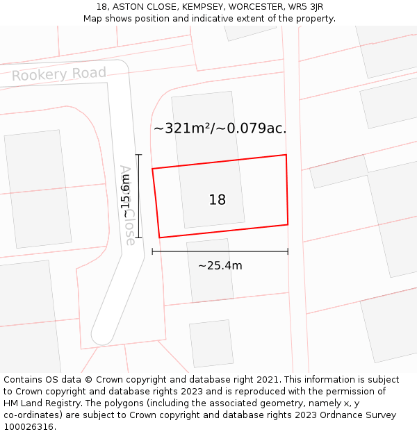 18, ASTON CLOSE, KEMPSEY, WORCESTER, WR5 3JR: Plot and title map