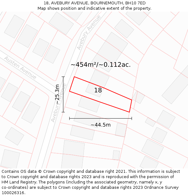 18, AVEBURY AVENUE, BOURNEMOUTH, BH10 7ED: Plot and title map