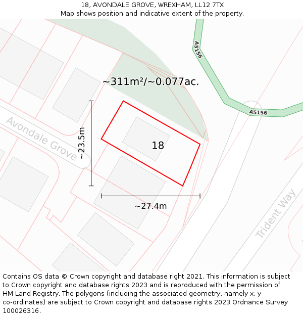 18, AVONDALE GROVE, WREXHAM, LL12 7TX: Plot and title map