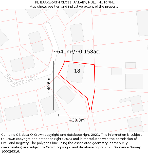 18, BARKWORTH CLOSE, ANLABY, HULL, HU10 7HL: Plot and title map