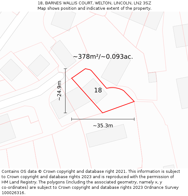 18, BARNES WALLIS COURT, WELTON, LINCOLN, LN2 3SZ: Plot and title map