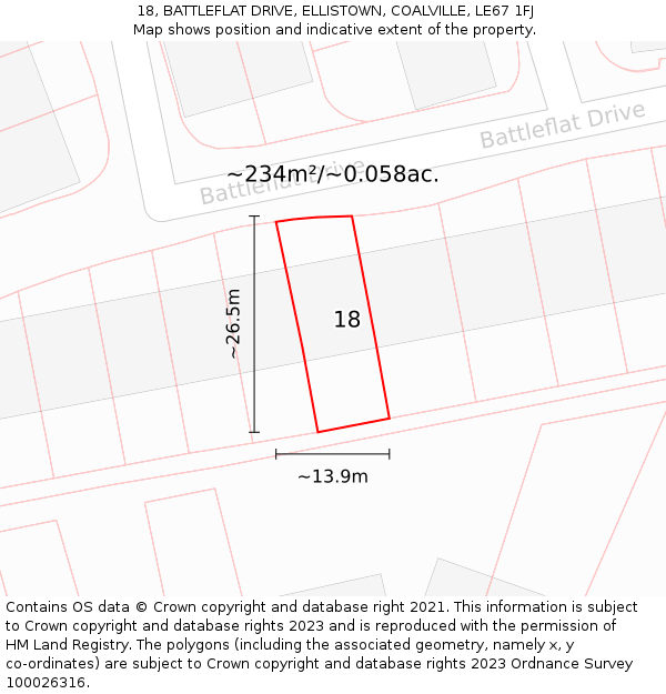 18, BATTLEFLAT DRIVE, ELLISTOWN, COALVILLE, LE67 1FJ: Plot and title map