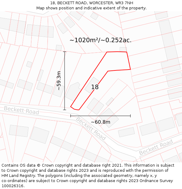 18, BECKETT ROAD, WORCESTER, WR3 7NH: Plot and title map