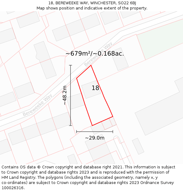 18, BEREWEEKE WAY, WINCHESTER, SO22 6BJ: Plot and title map