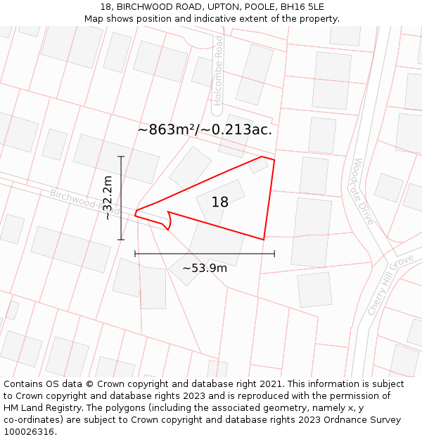 18, BIRCHWOOD ROAD, UPTON, POOLE, BH16 5LE: Plot and title map