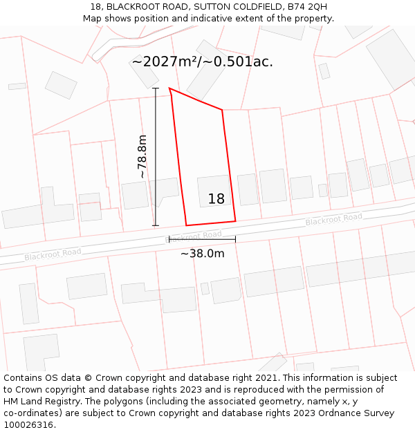 18, BLACKROOT ROAD, SUTTON COLDFIELD, B74 2QH: Plot and title map