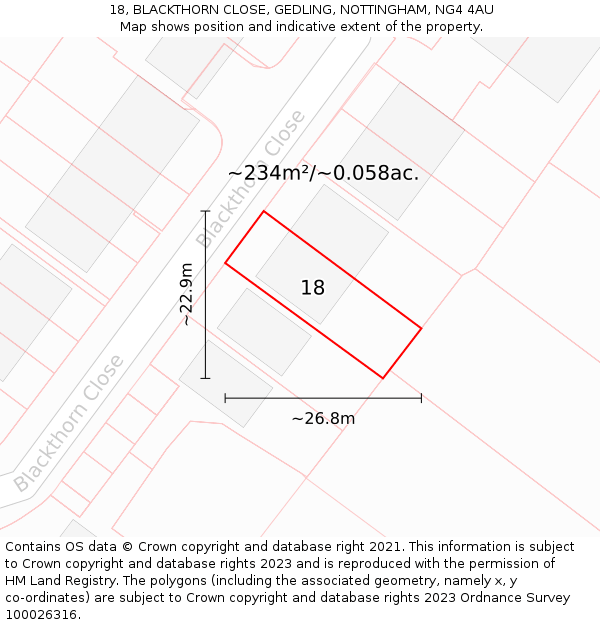 18, BLACKTHORN CLOSE, GEDLING, NOTTINGHAM, NG4 4AU: Plot and title map