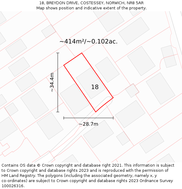 18, BREYDON DRIVE, COSTESSEY, NORWICH, NR8 5AR: Plot and title map