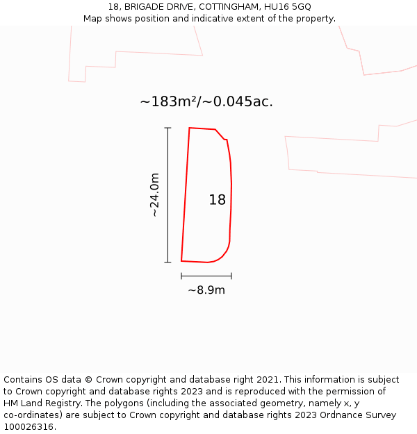 18, BRIGADE DRIVE, COTTINGHAM, HU16 5GQ: Plot and title map