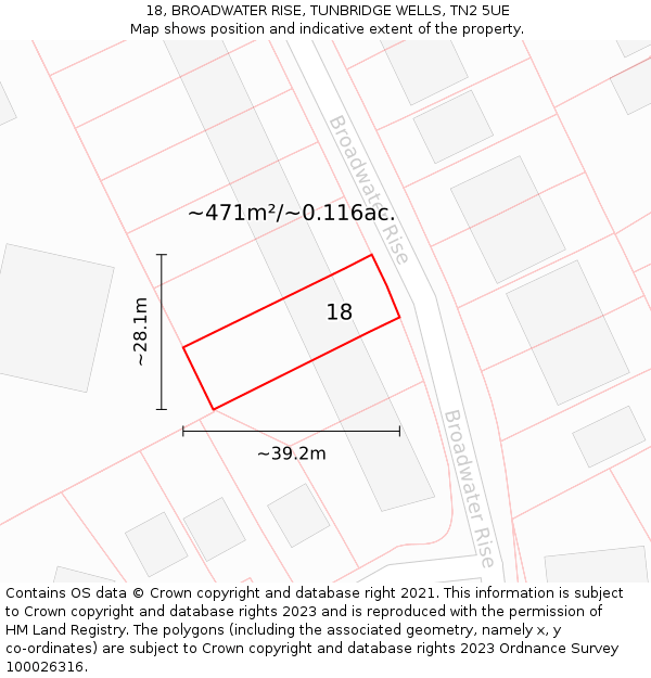 18, BROADWATER RISE, TUNBRIDGE WELLS, TN2 5UE: Plot and title map