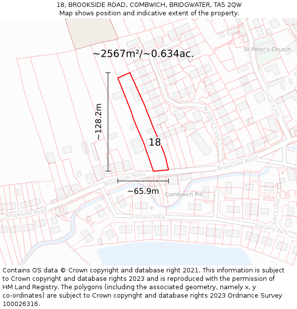 18, BROOKSIDE ROAD, COMBWICH, BRIDGWATER, TA5 2QW: Plot and title map