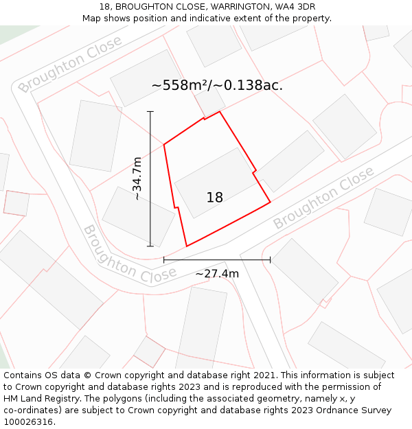 18, BROUGHTON CLOSE, WARRINGTON, WA4 3DR: Plot and title map