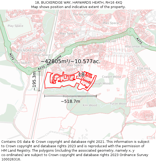 18, BUCKERIDGE WAY, HAYWARDS HEATH, RH16 4XQ: Plot and title map