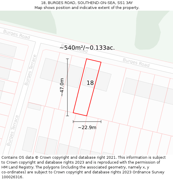 18, BURGES ROAD, SOUTHEND-ON-SEA, SS1 3AY: Plot and title map