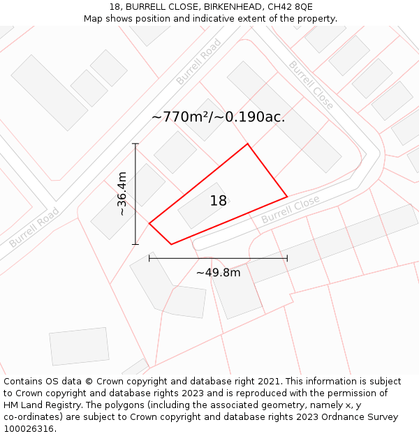 18, BURRELL CLOSE, BIRKENHEAD, CH42 8QE: Plot and title map