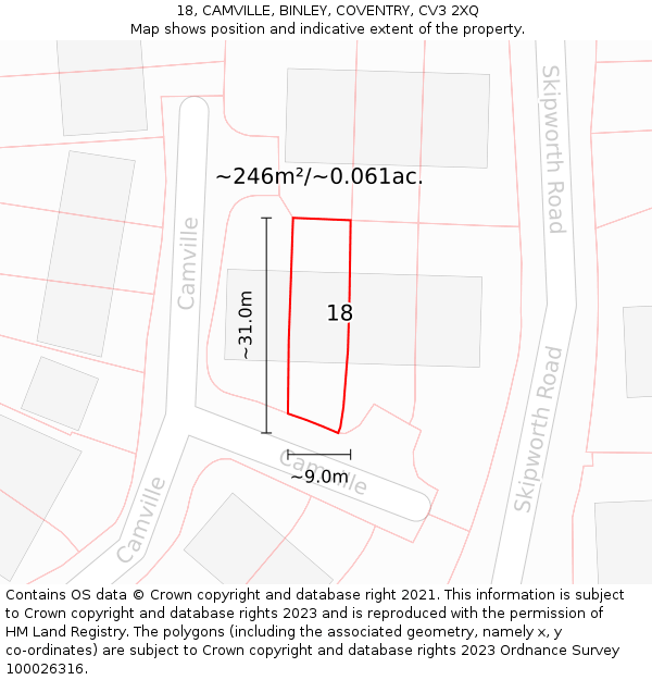 18, CAMVILLE, BINLEY, COVENTRY, CV3 2XQ: Plot and title map