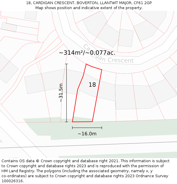 18, CARDIGAN CRESCENT, BOVERTON, LLANTWIT MAJOR, CF61 2GP: Plot and title map