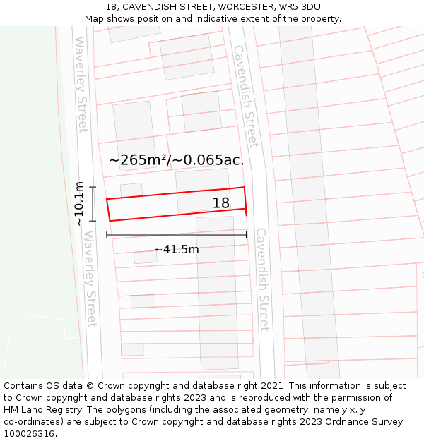 18, CAVENDISH STREET, WORCESTER, WR5 3DU: Plot and title map