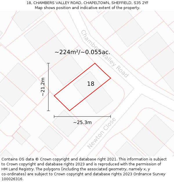 18, CHAMBERS VALLEY ROAD, CHAPELTOWN, SHEFFIELD, S35 2YF: Plot and title map