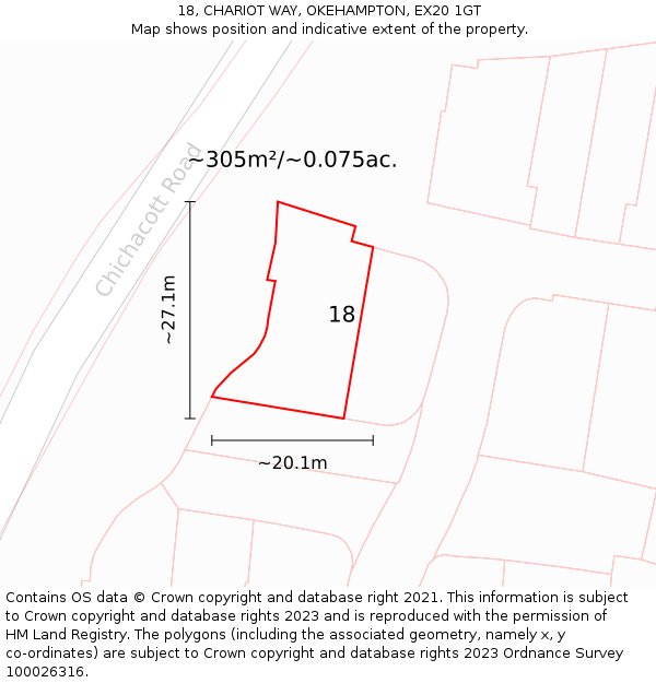 18, CHARIOT WAY, OKEHAMPTON, EX20 1GT: Plot and title map