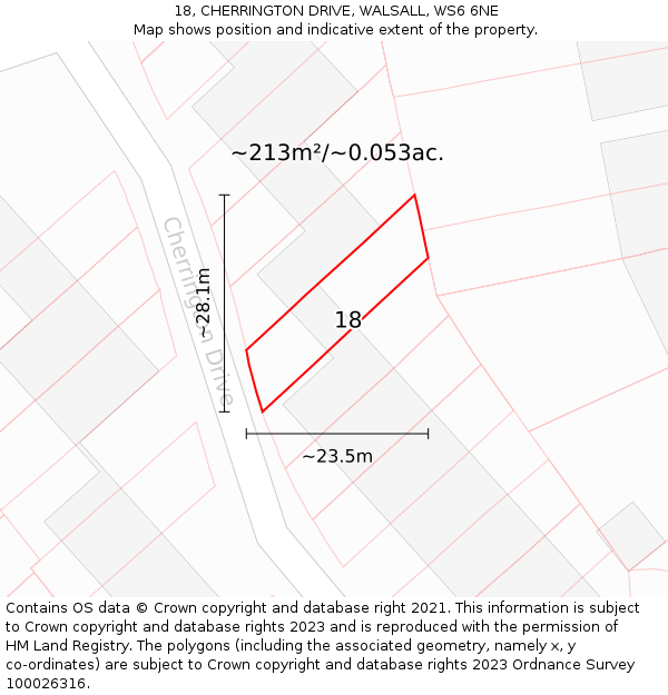 18, CHERRINGTON DRIVE, WALSALL, WS6 6NE: Plot and title map