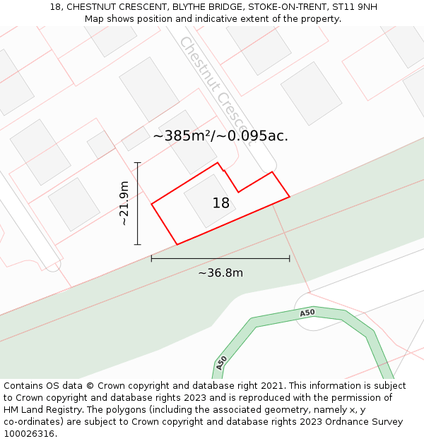 18, CHESTNUT CRESCENT, BLYTHE BRIDGE, STOKE-ON-TRENT, ST11 9NH: Plot and title map