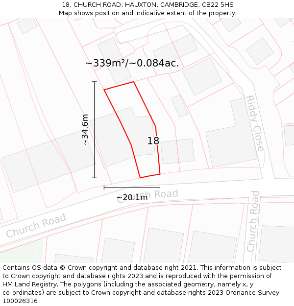 18, CHURCH ROAD, HAUXTON, CAMBRIDGE, CB22 5HS: Plot and title map