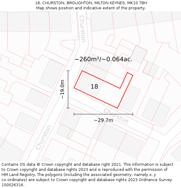 18, CHURSTON, BROUGHTON, MILTON KEYNES, MK10 7BH: Plot and title map