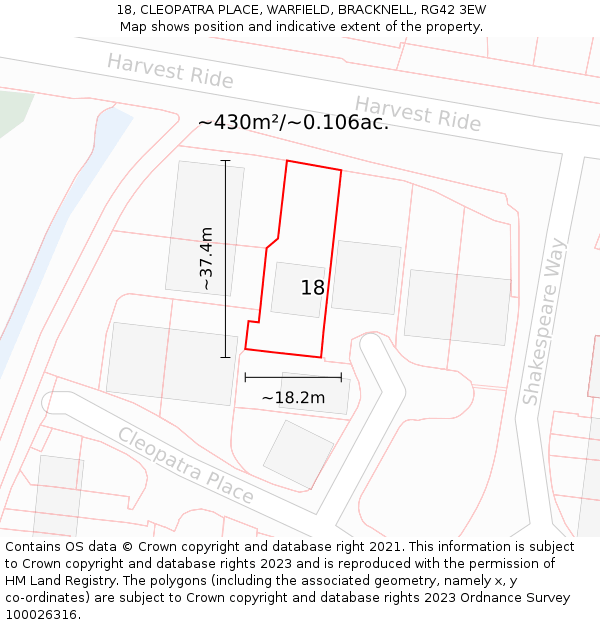 18, CLEOPATRA PLACE, WARFIELD, BRACKNELL, RG42 3EW: Plot and title map