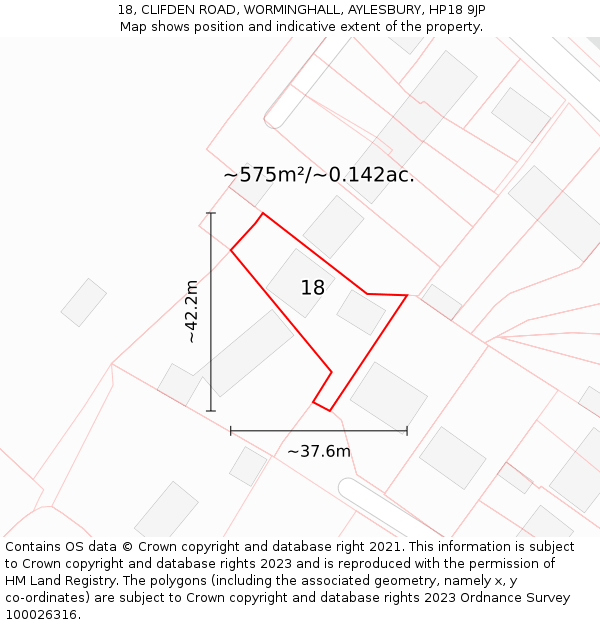 18, CLIFDEN ROAD, WORMINGHALL, AYLESBURY, HP18 9JP: Plot and title map