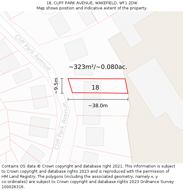 18, CLIFF PARK AVENUE, WAKEFIELD, WF1 2DW: Plot and title map