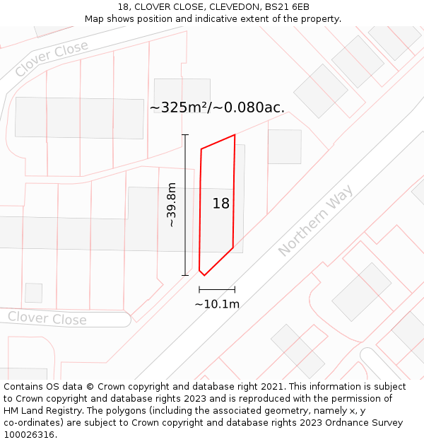 18, CLOVER CLOSE, CLEVEDON, BS21 6EB: Plot and title map