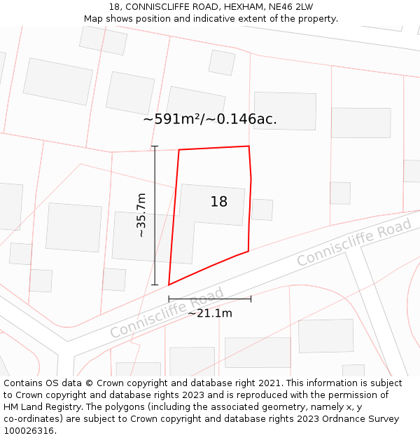 18, CONNISCLIFFE ROAD, HEXHAM, NE46 2LW: Plot and title map