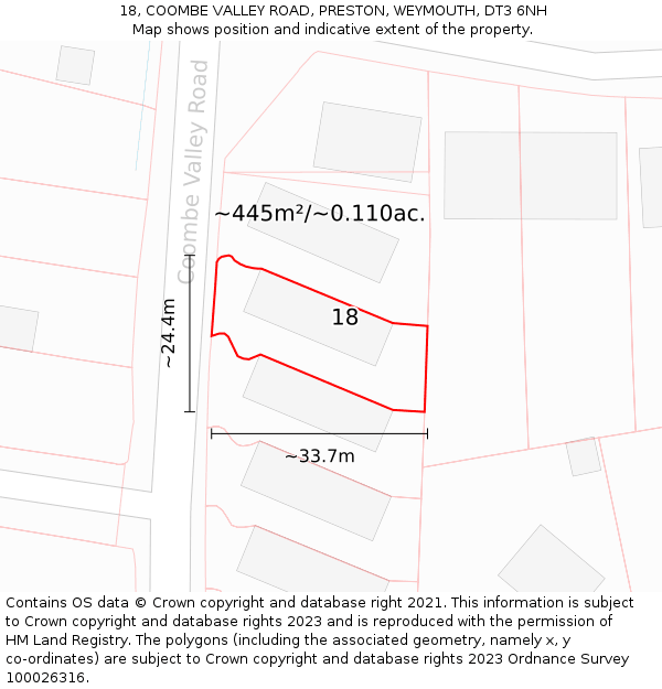 18, COOMBE VALLEY ROAD, PRESTON, WEYMOUTH, DT3 6NH: Plot and title map