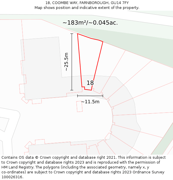 18, COOMBE WAY, FARNBOROUGH, GU14 7FY: Plot and title map