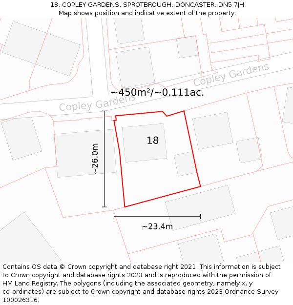 18, COPLEY GARDENS, SPROTBROUGH, DONCASTER, DN5 7JH: Plot and title map