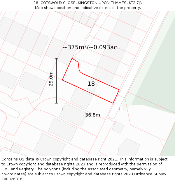 18, COTSWOLD CLOSE, KINGSTON UPON THAMES, KT2 7JN: Plot and title map