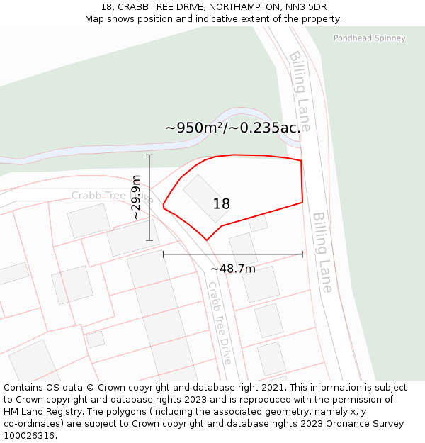 18, CRABB TREE DRIVE, NORTHAMPTON, NN3 5DR: Plot and title map